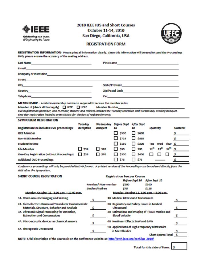  * 2010 Registration Form * 