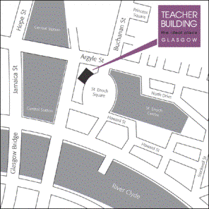 Map showing the location of the Teacher Building, Glasgow