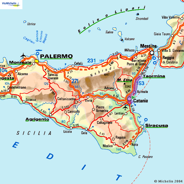 Карта сицилии с городами