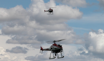 Cooperative Rmax Helicopters in the Air.